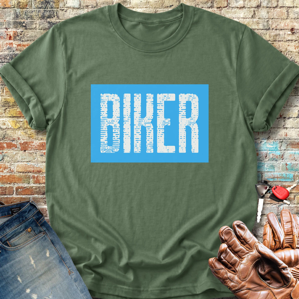 Biker In Blue Classic T-Shirt - Military Green