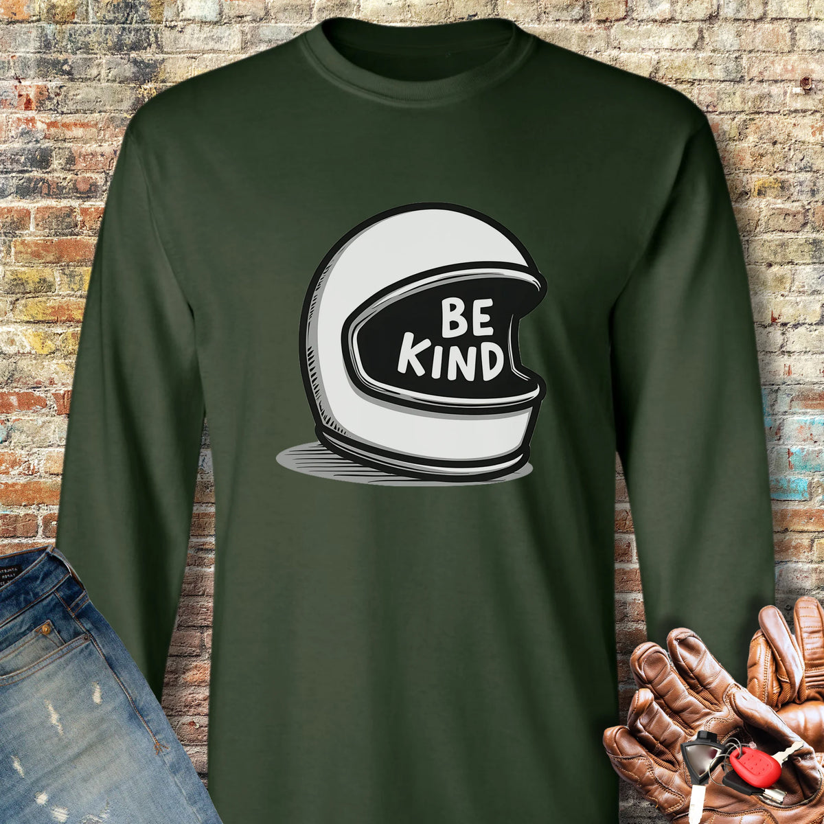 Be Kind Long Sleeve T-Shirt - Forest Green