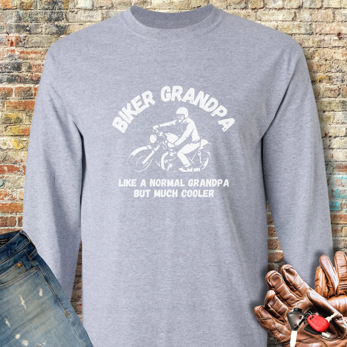 Biker Grandpa Long Sleeve T-Shirt - Sport Grey