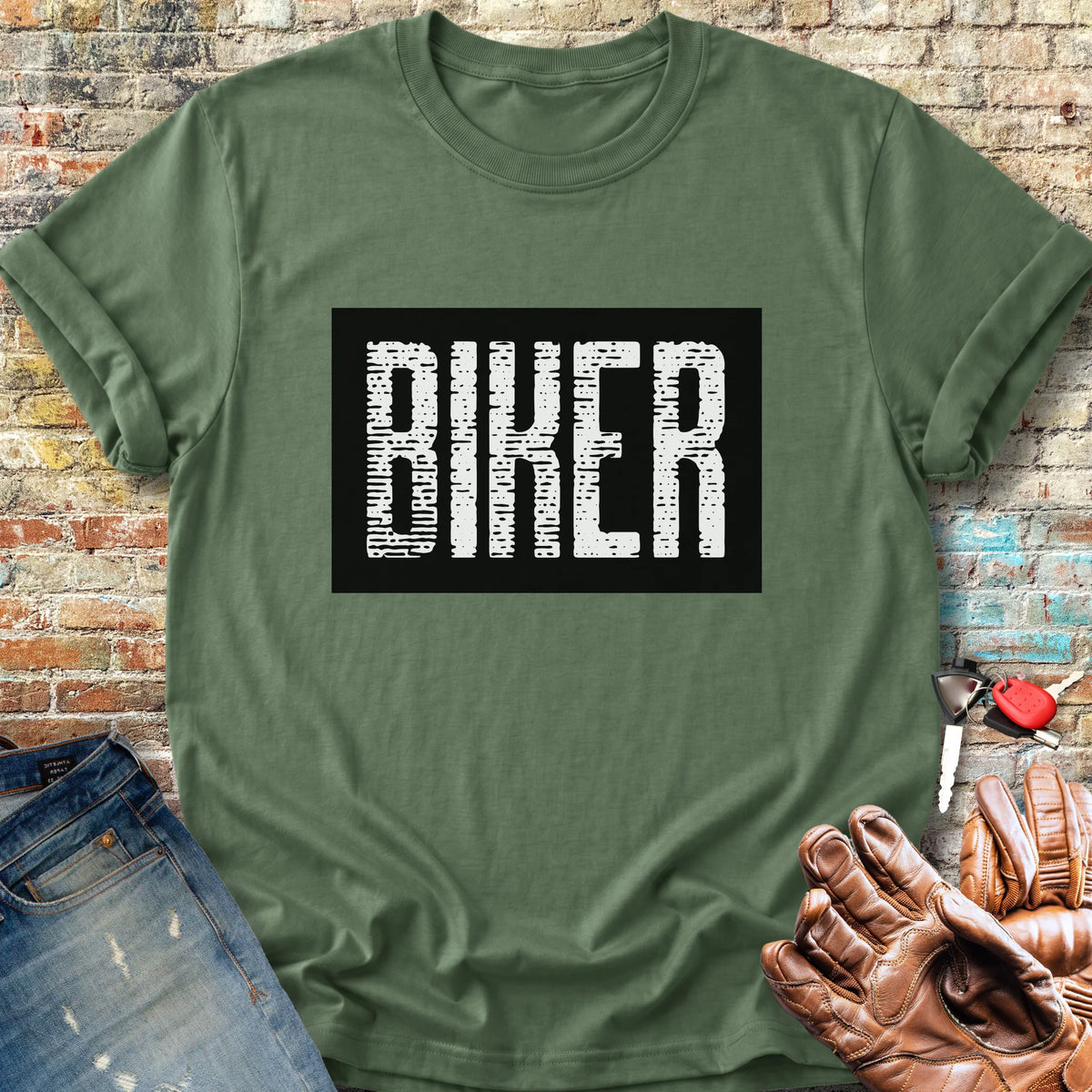 Biker In Black Classic T-Shirt - Military Green
