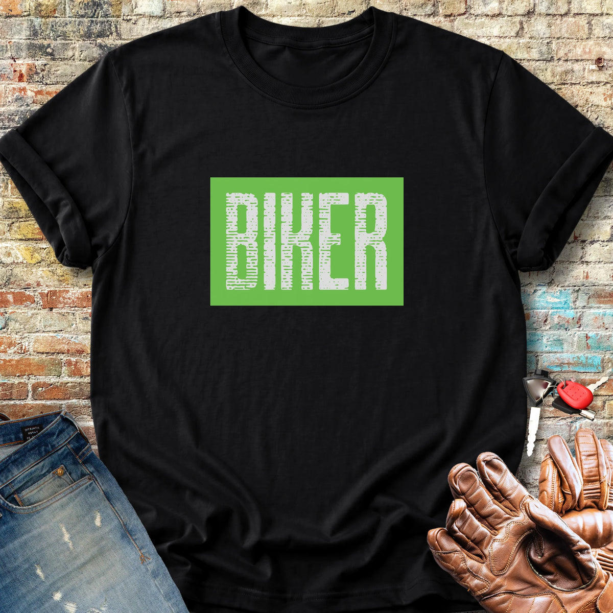 Biker In Green Classic T-Shirt - Black