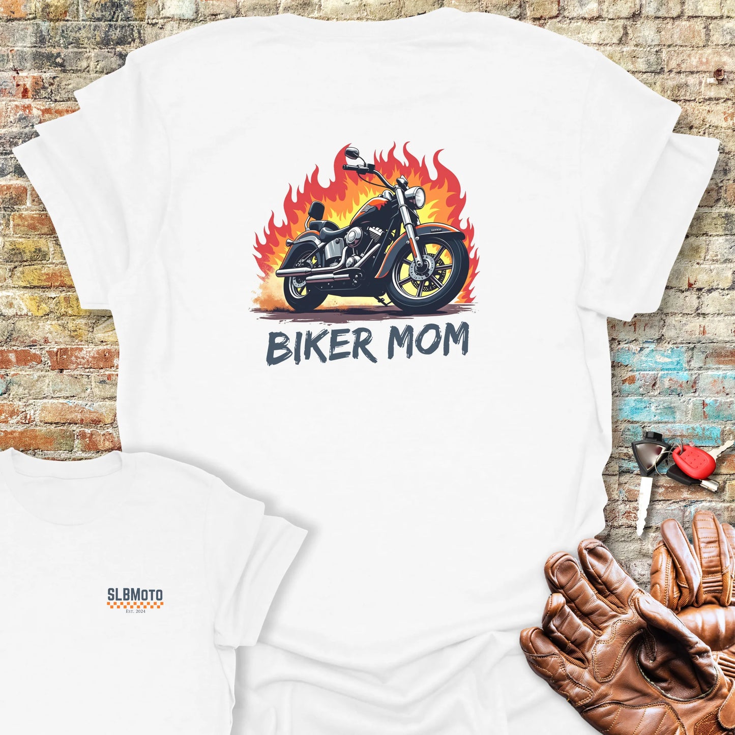 Biker Mom Back Print T-Shirt - White