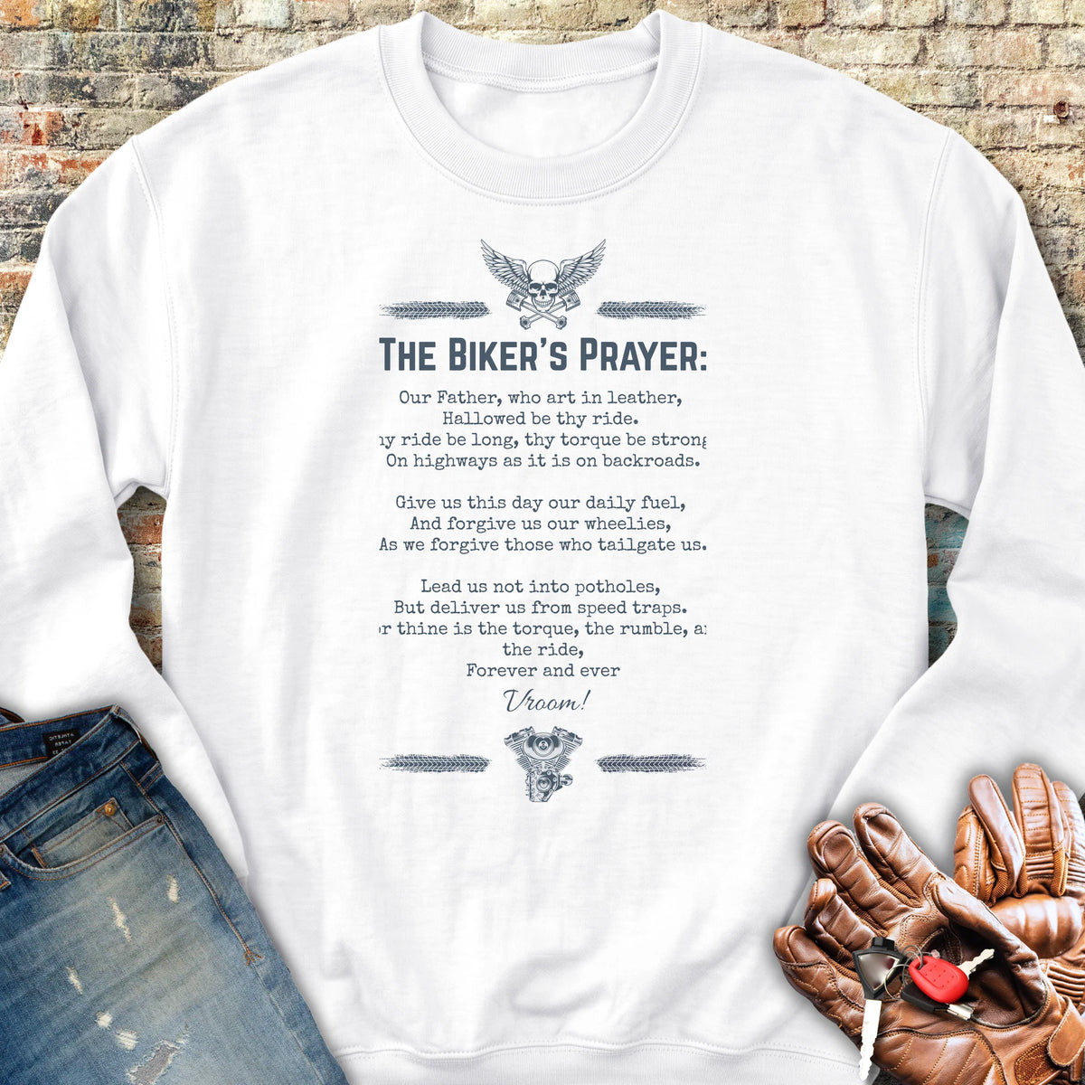 Biker's Prayer Sweatshirt - White