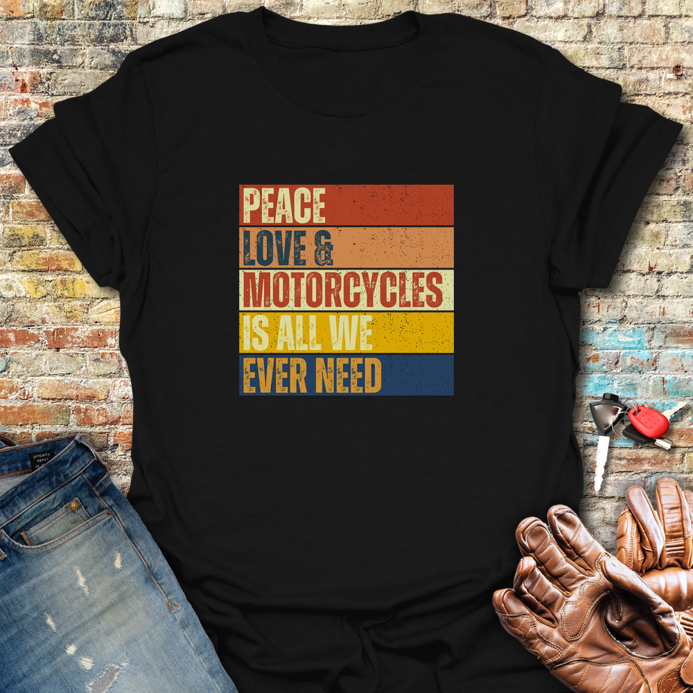 Peace Love Motorcycles Block T-Shirt - Black