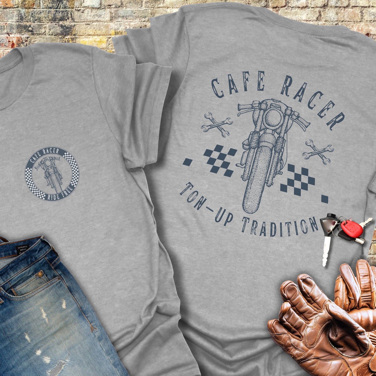 Café Racer Ton-Up (Back Print) T-Shirt