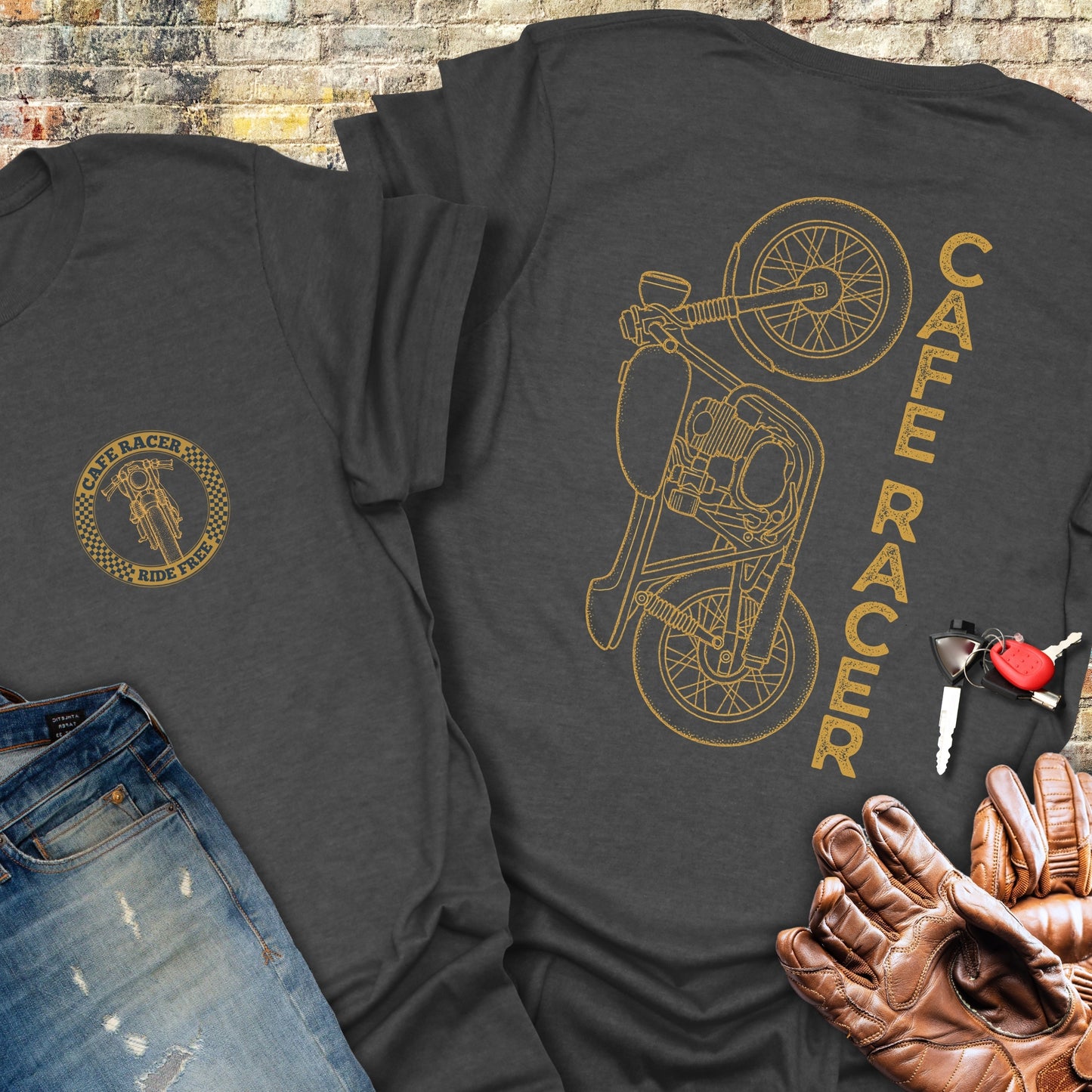 Café Racer Vertical (Back Print) T-Shirt
