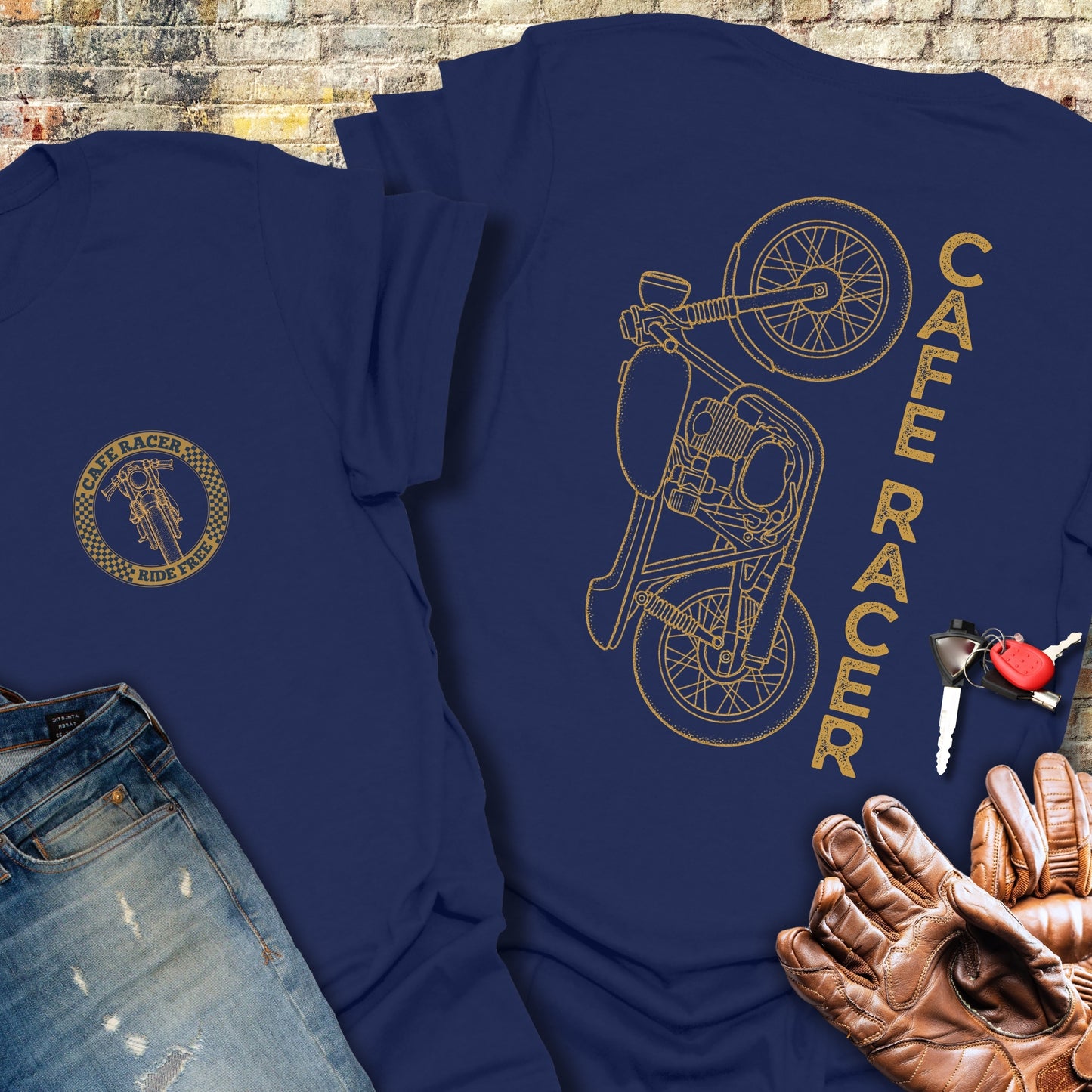 Café Racer Vertical (Back Print) T-Shirt