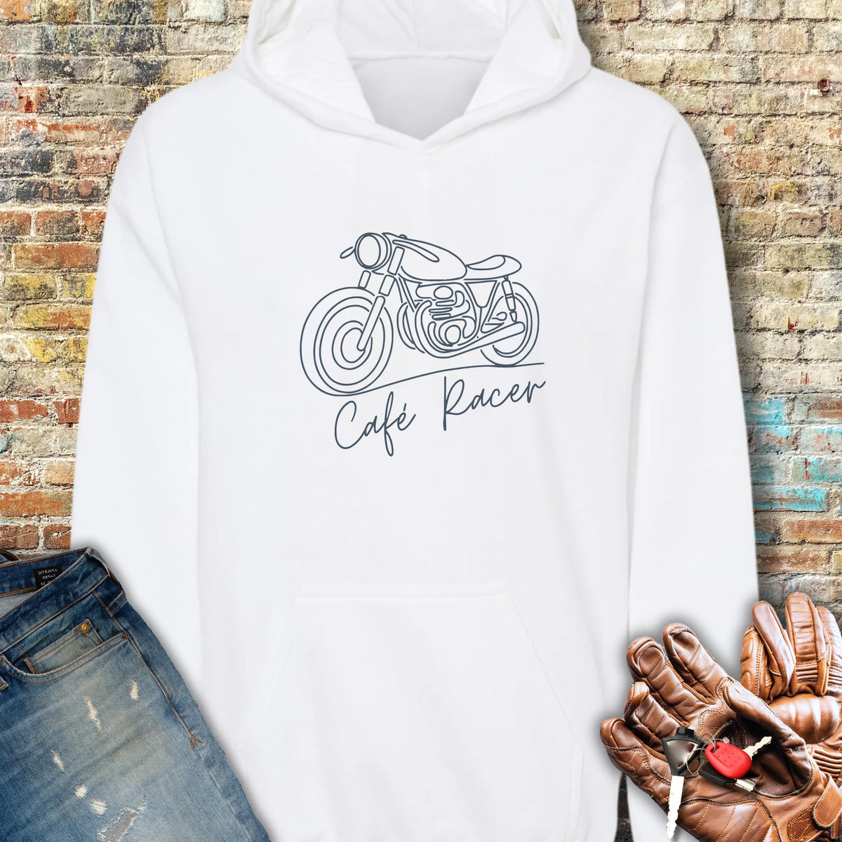 Café Racer Line Art Hoodie - White