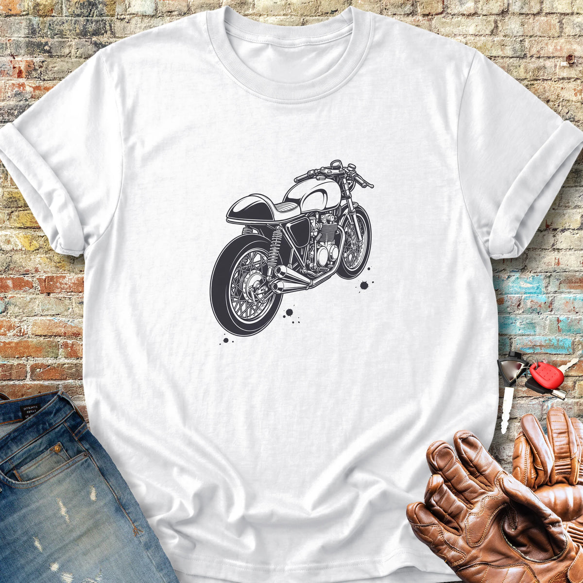 Café Racer Three-Quarter Classic T-Shirt - White