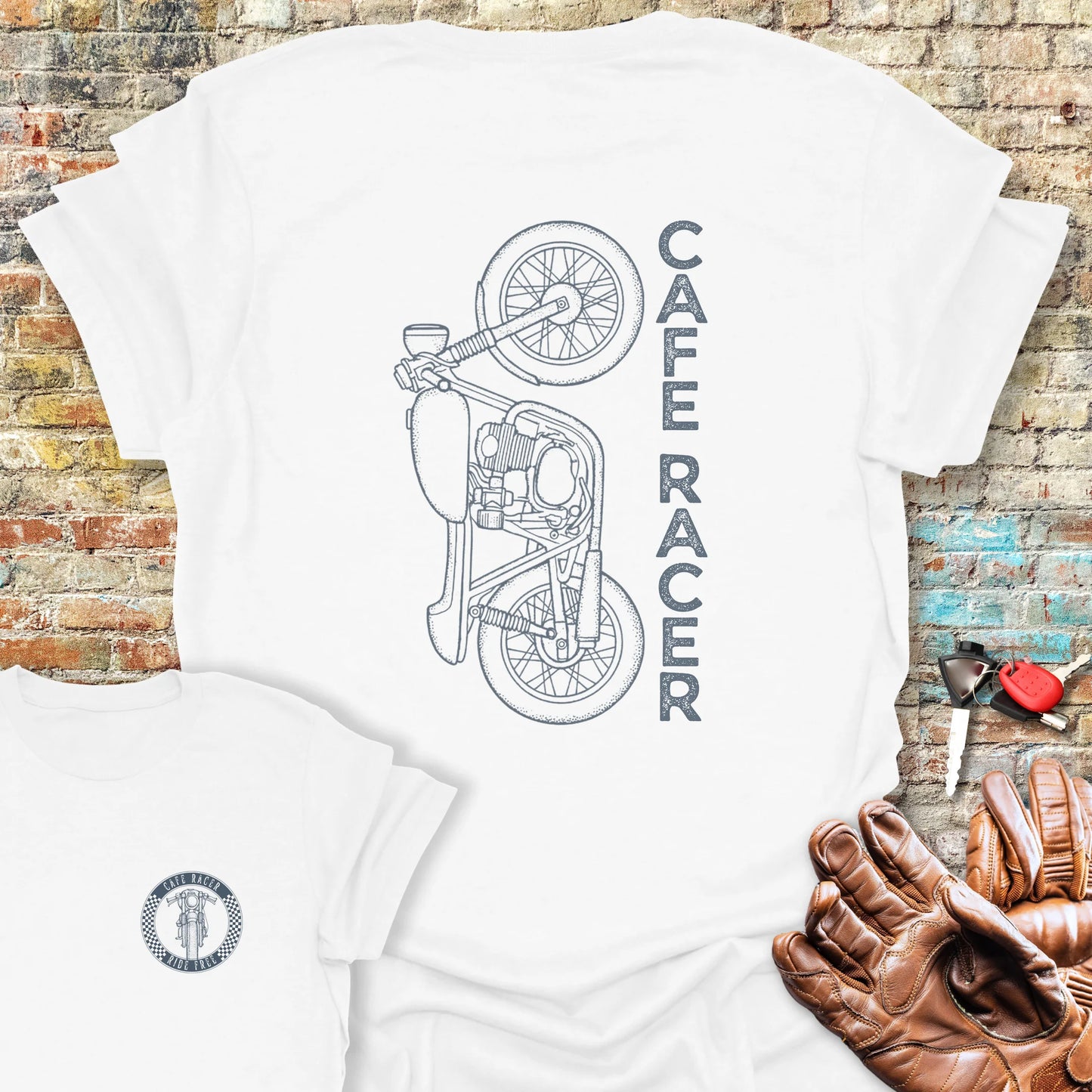 Café Racer Vertical Back Print T-Shirt