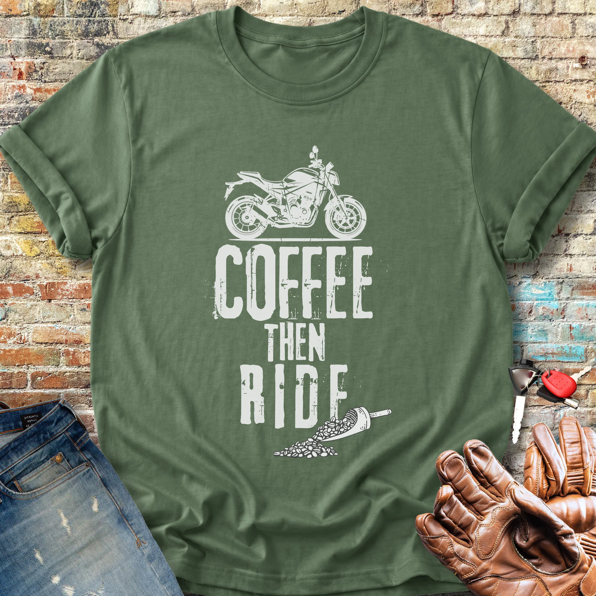 Coffee Then Ride (Street) Classic T-Shirt - Military Green