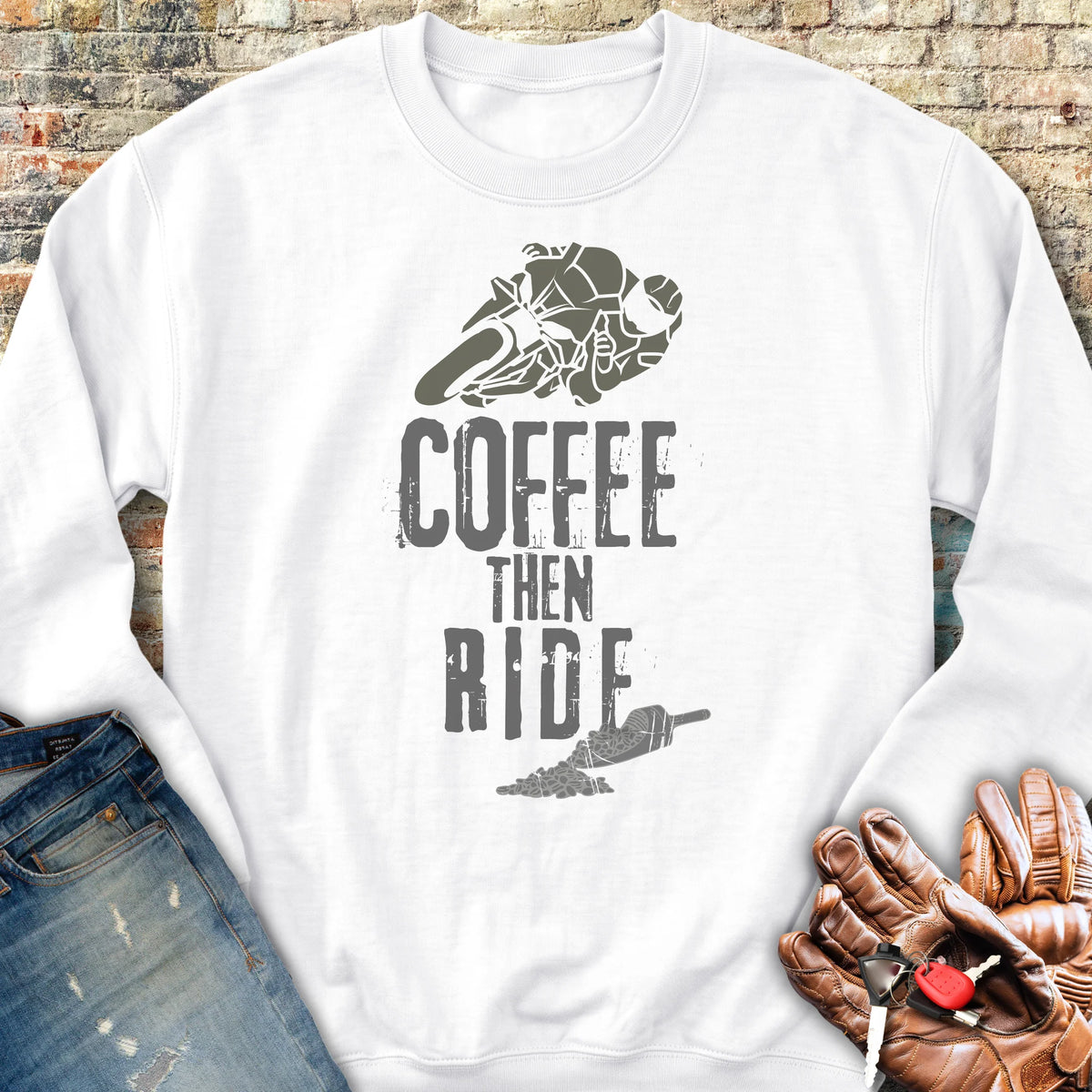 Coffee Then Ride (Sport) Sweatshirt - White