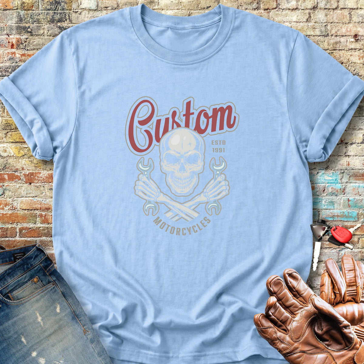 Custom Motorcycles Classic T-Shirt - Light Blue