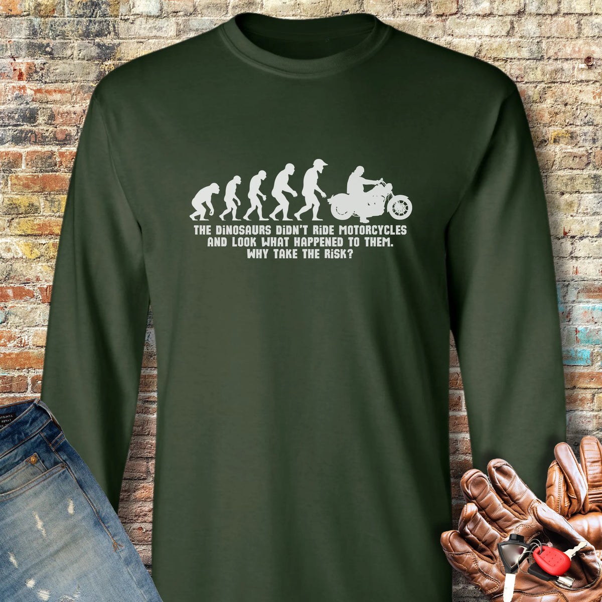 Dinosaur Evolution Long Sleeve T-Shirt - Forest Green