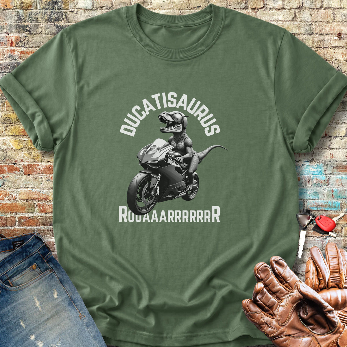 Ducatisaurus (B&W) Sweatshirt - Military Green