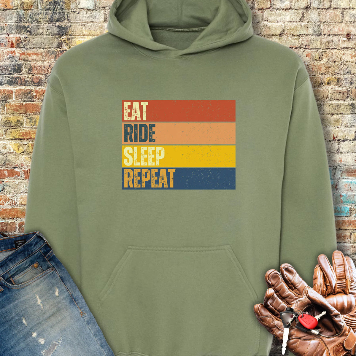 Eat Ride Sleep Repeat (Block) Hoodie - Military Green