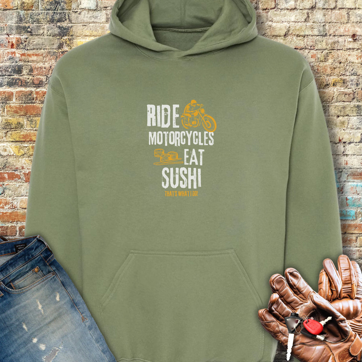 Eat Sushi Hoodie - Military Green