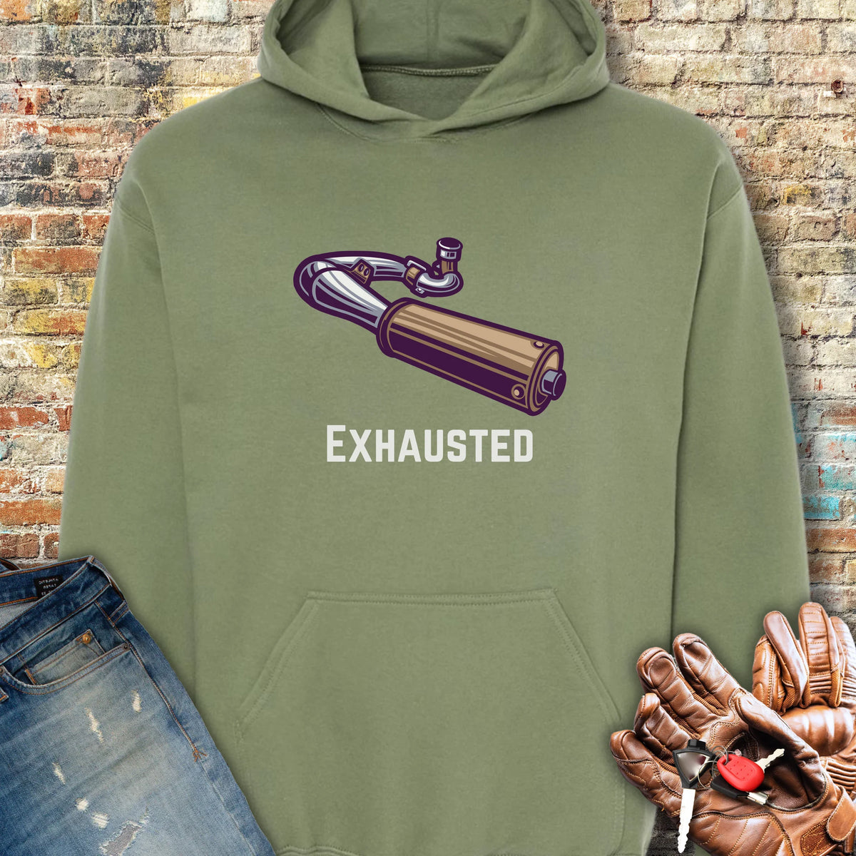 Exhausted Hoodie - Military Green