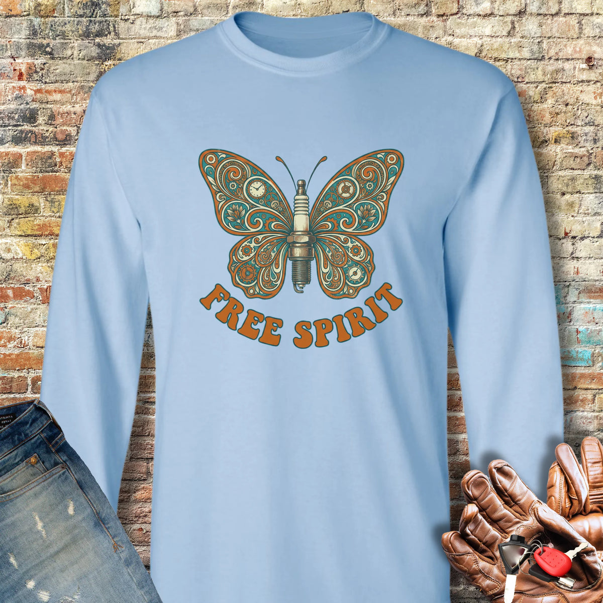 Free Spirit Long Sleeve T-Shirt - Light Blue