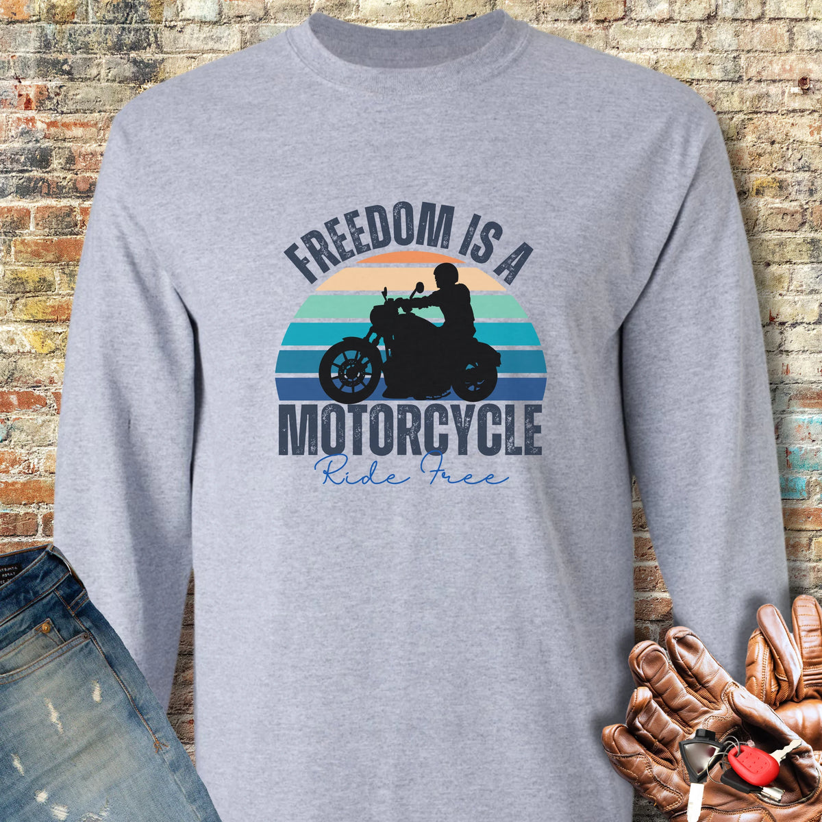 Freedom Is A Motorcycle (Ride Free) Long Sleeve T-Shirt - Sport Grey