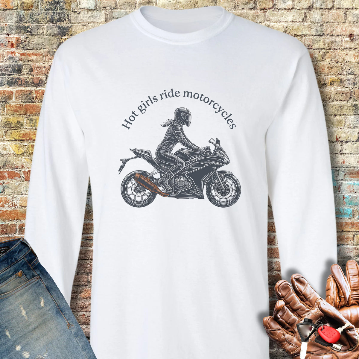 Girl On A Bike Long Sleeve T-Shirt - White