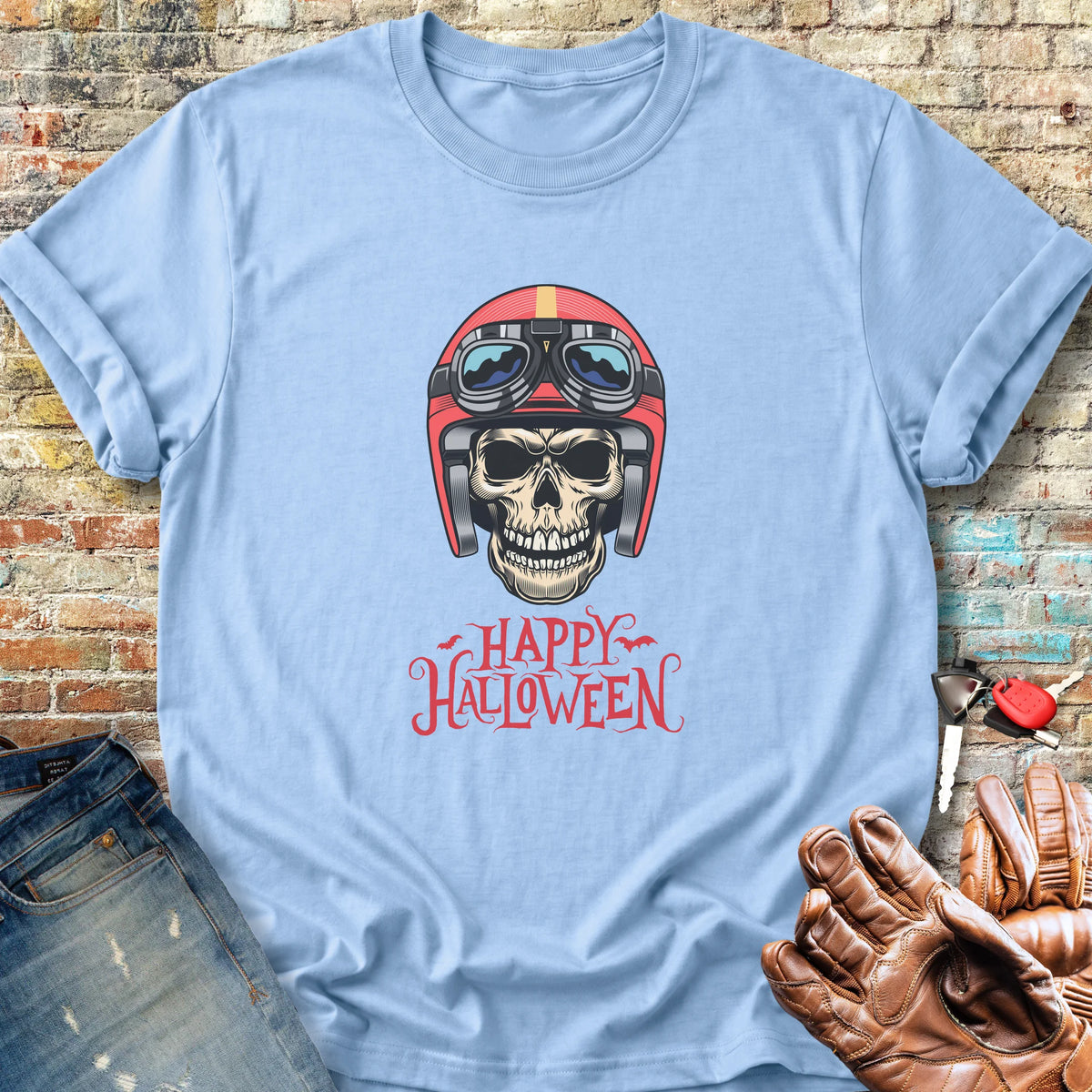 Halloween Skull Classic T-Shirt - Light Blue