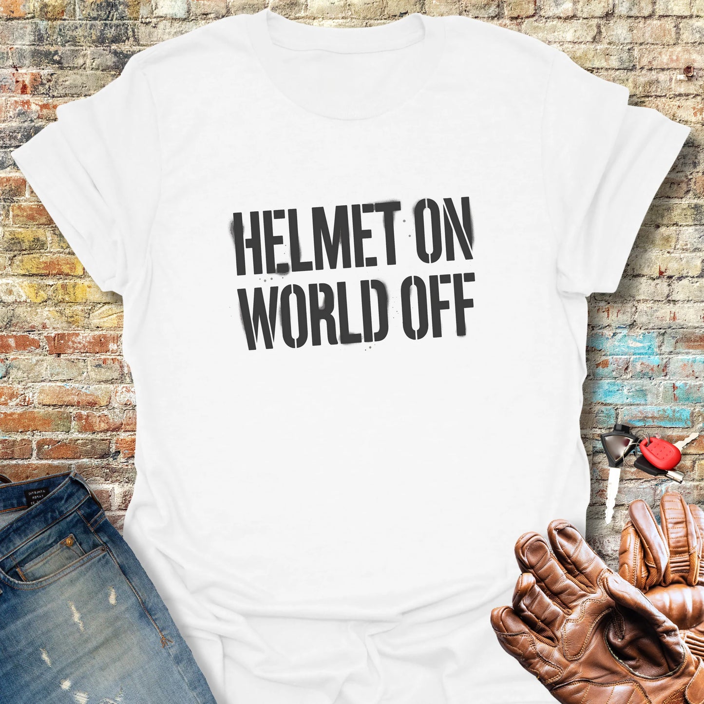 Helmet On T-Shirt - White