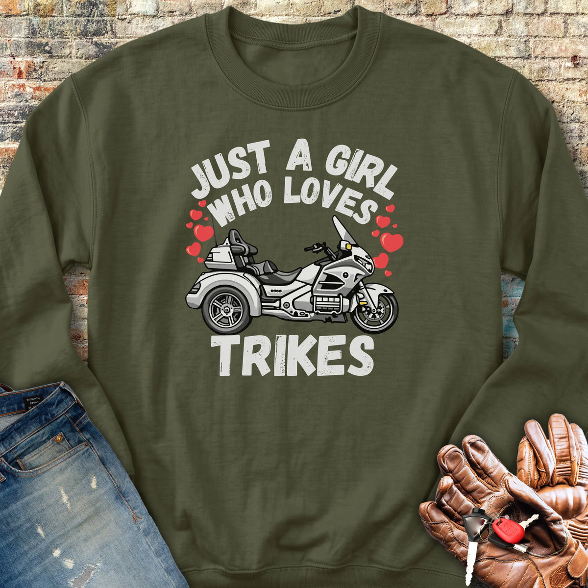 Just A Girl Who Loves Trikes Sweatshirt - Military Green