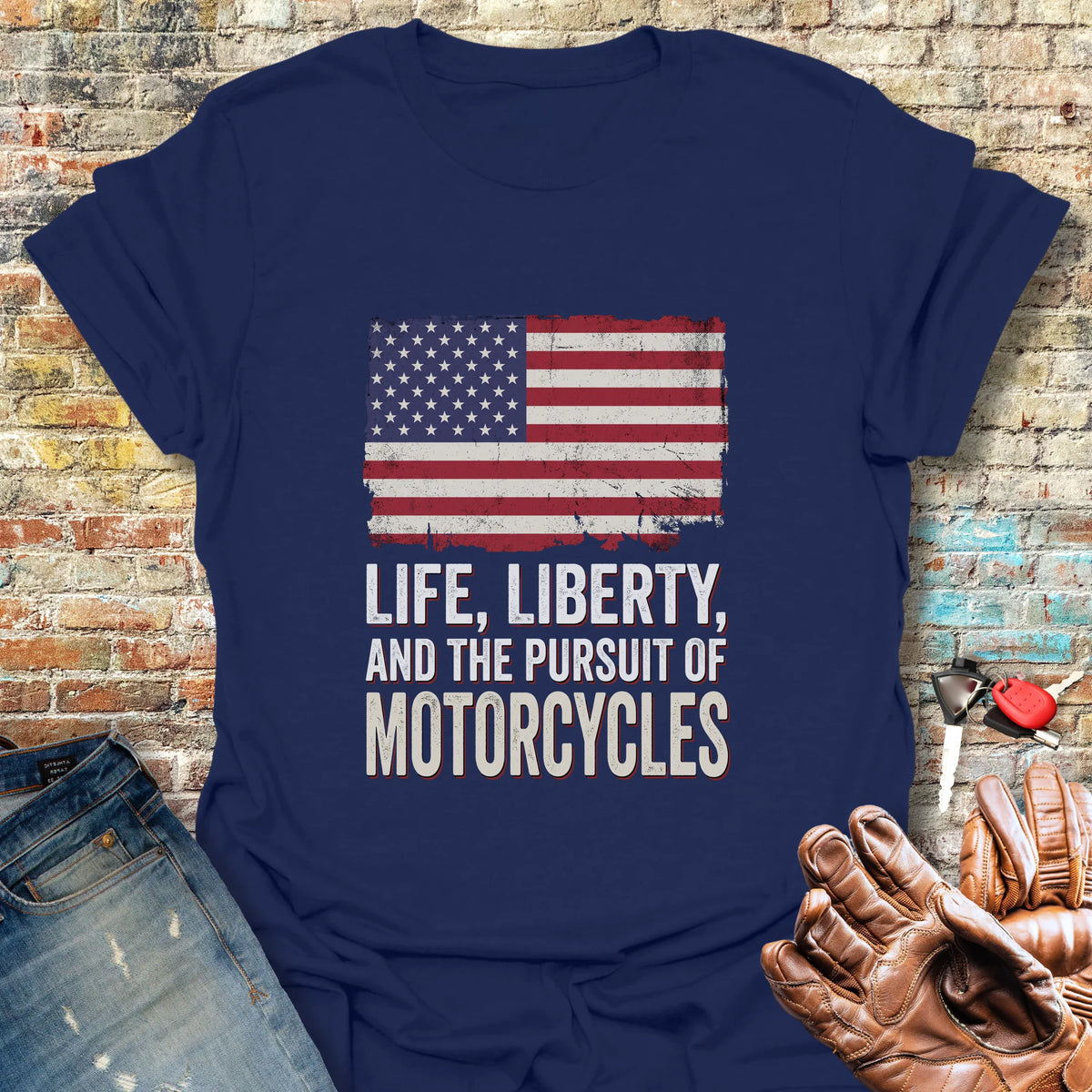 Life Liberty Motorcycles T-Shirt - Navy