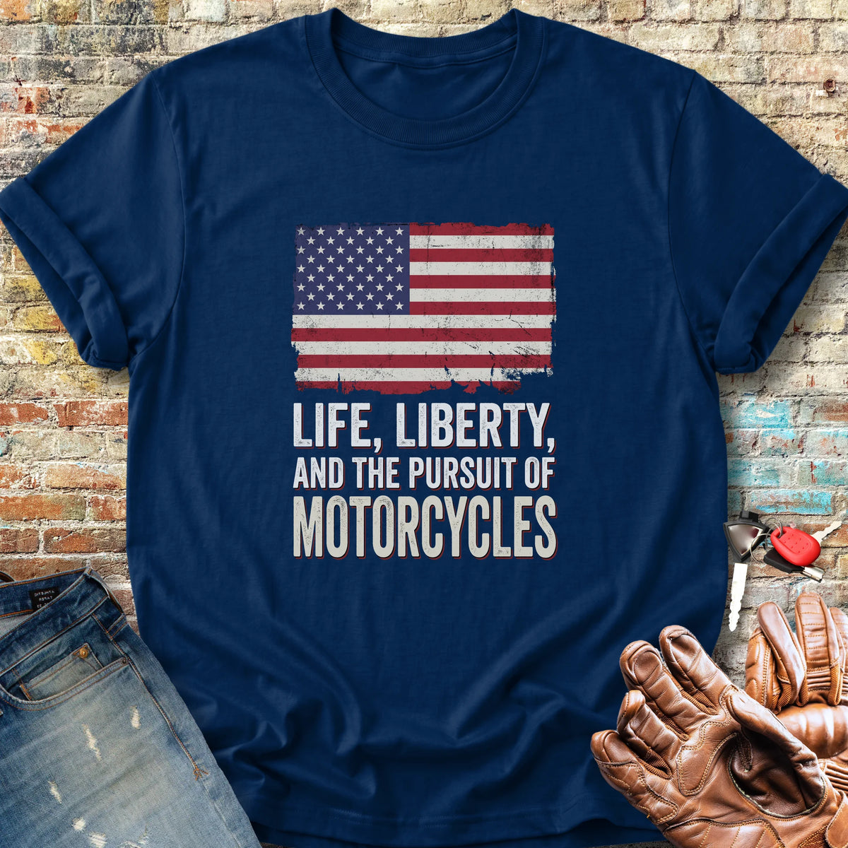 Life Liberty Motorcycles Classic T-Shirt - Navy