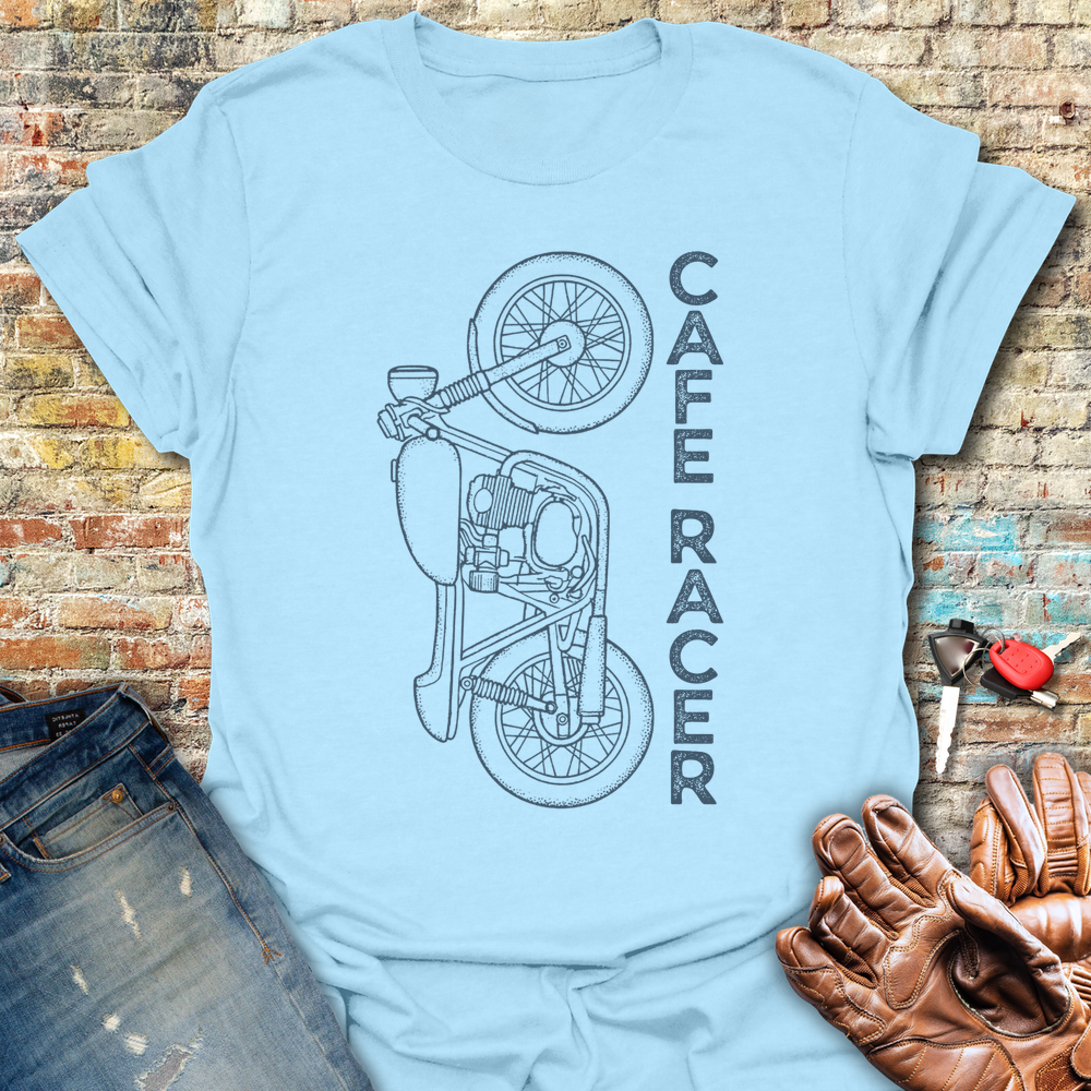Cafe Racer Vertical T-Shirt - Light Blue