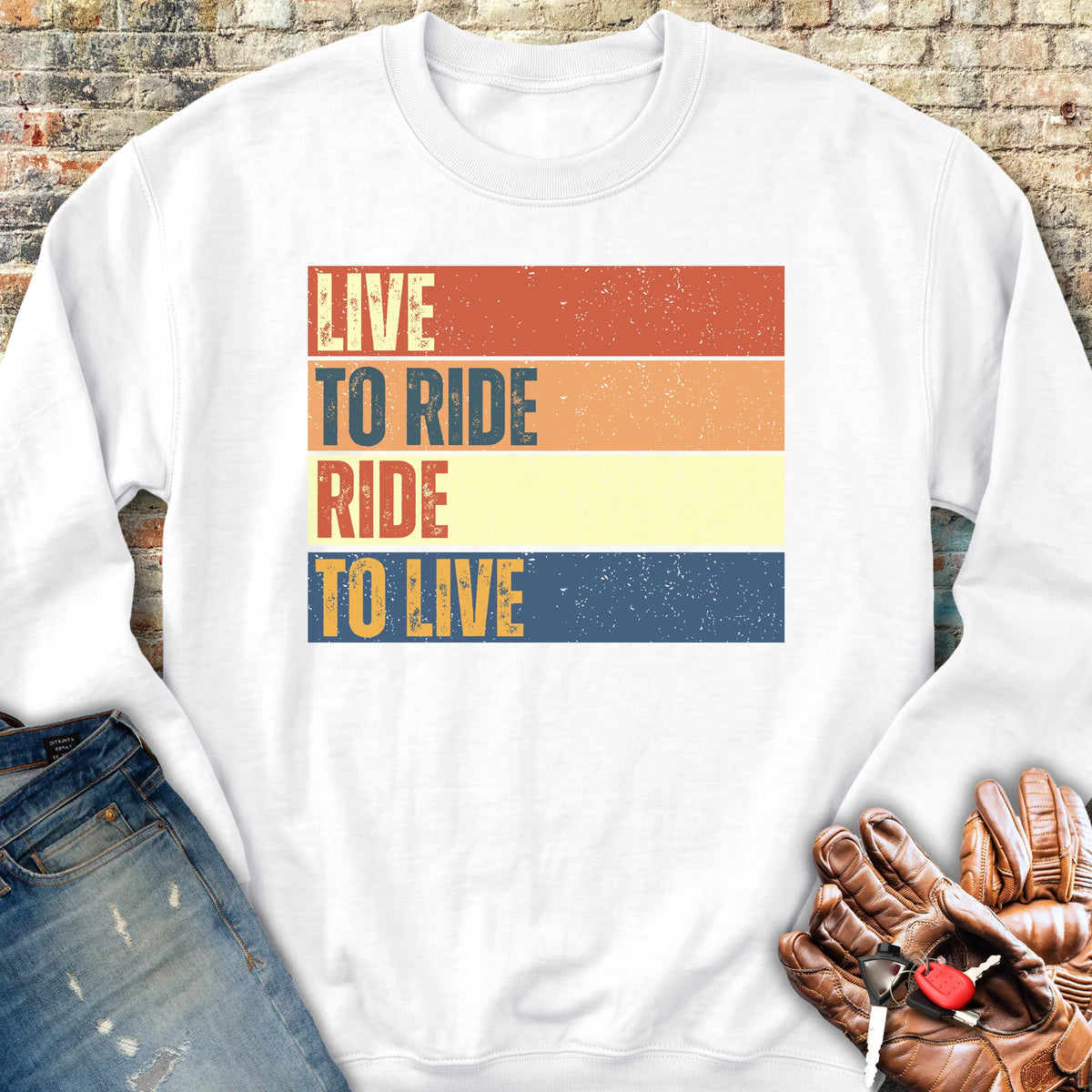 Live To Ride (Block) Sweatshirt - White