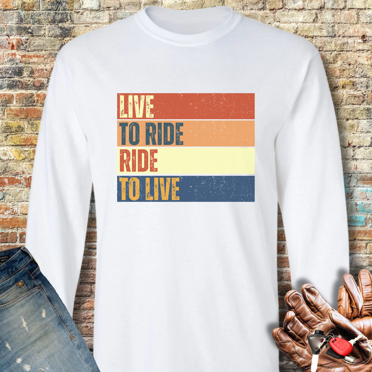 Live To Ride (Block) Long Sleeve T-Shirt - White