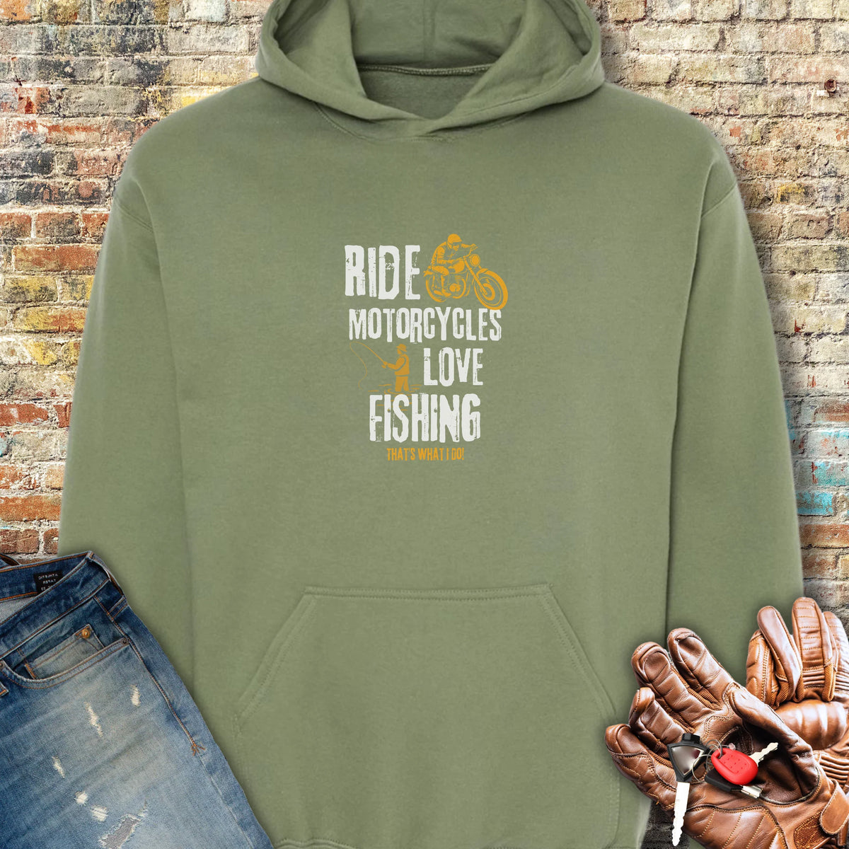 Love Fishing Hoodie - Military Green