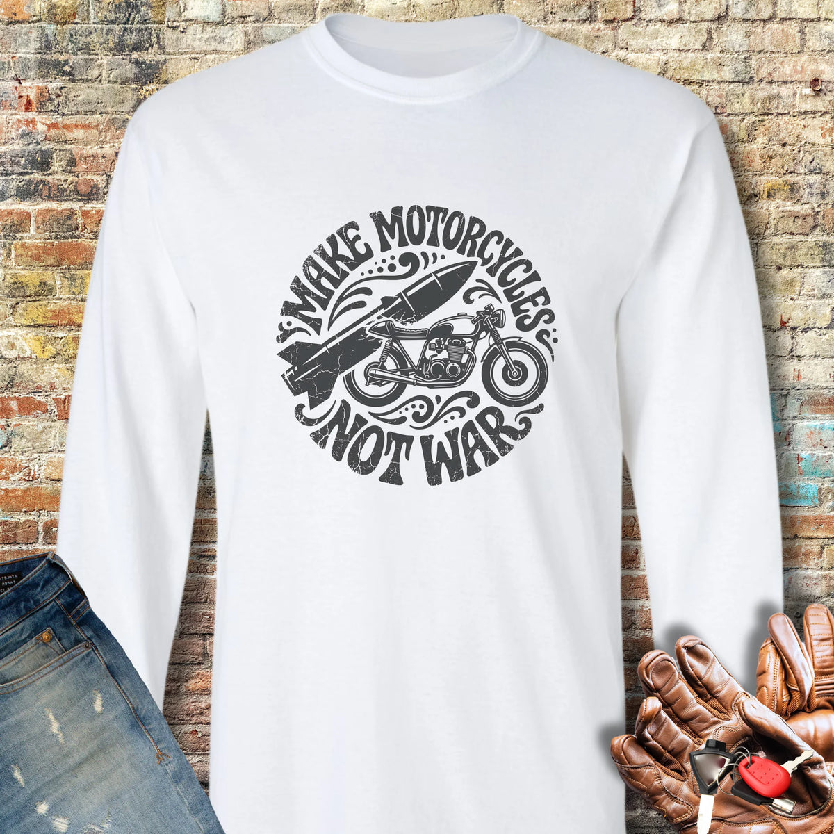 Make Motorcycles Long Sleeve T-Shirt - White