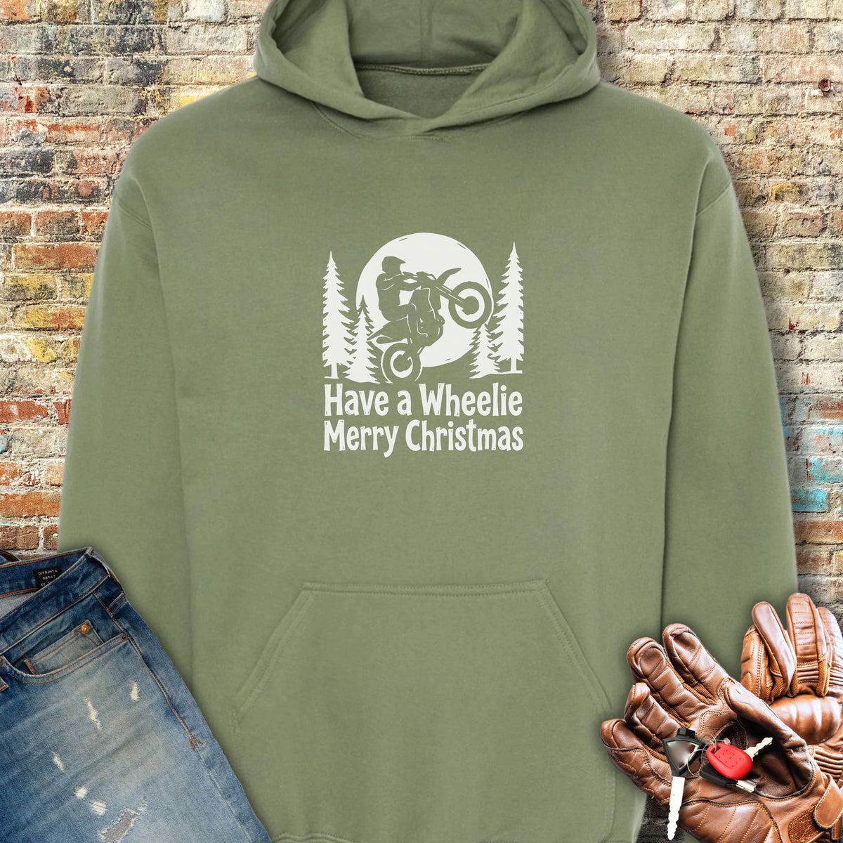 Merry Christmas Hoodie - Military Green