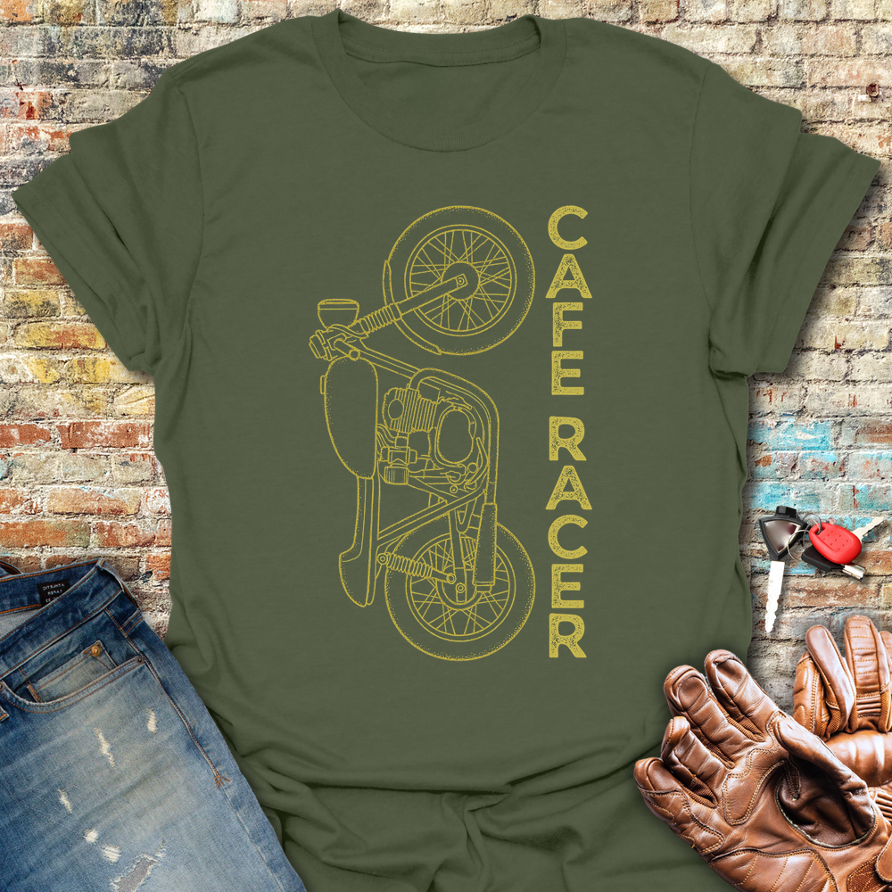 Cafe Racer Vertical T-Shirt - Military Green