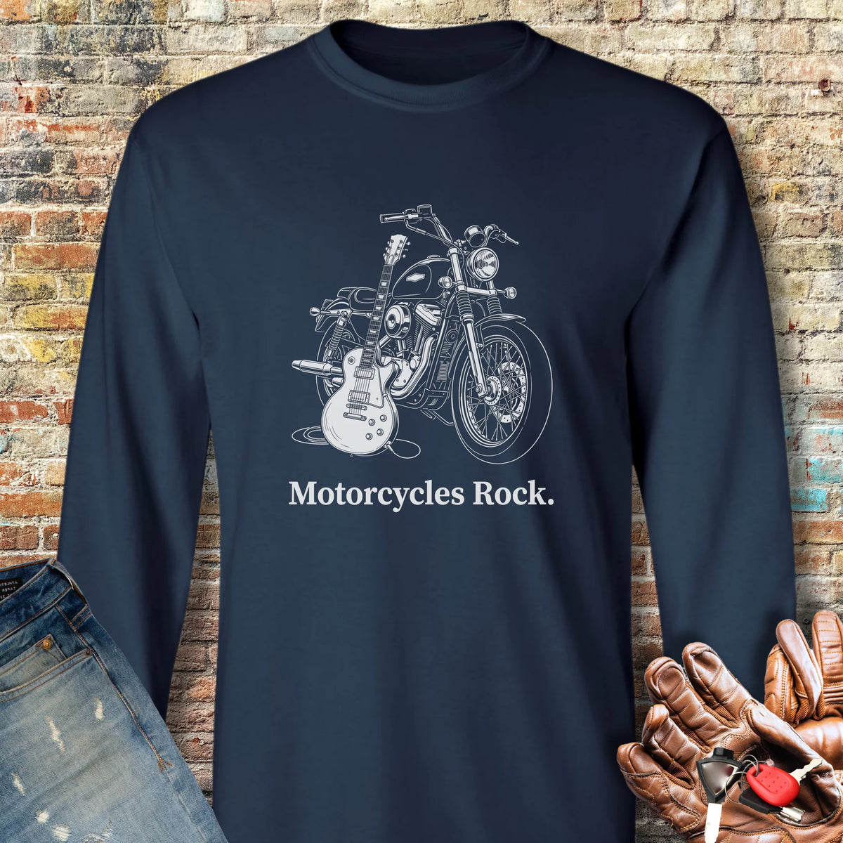 Motorcycle Axe Long Sleeve T-Shirt - Navy