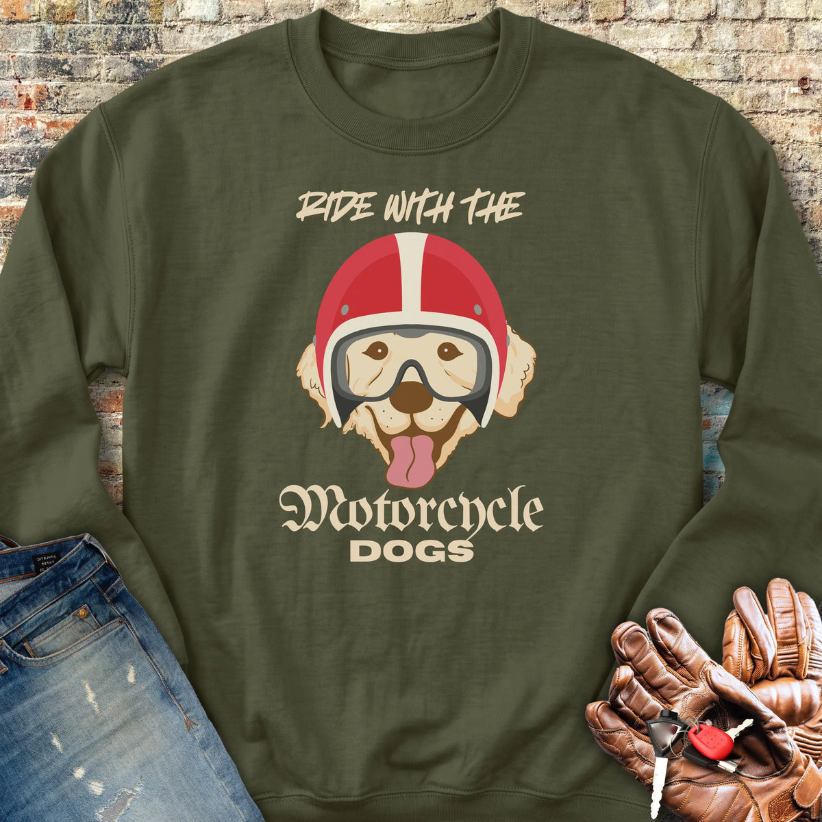 Motorcycle Dogs Sweatshirt - Military Green