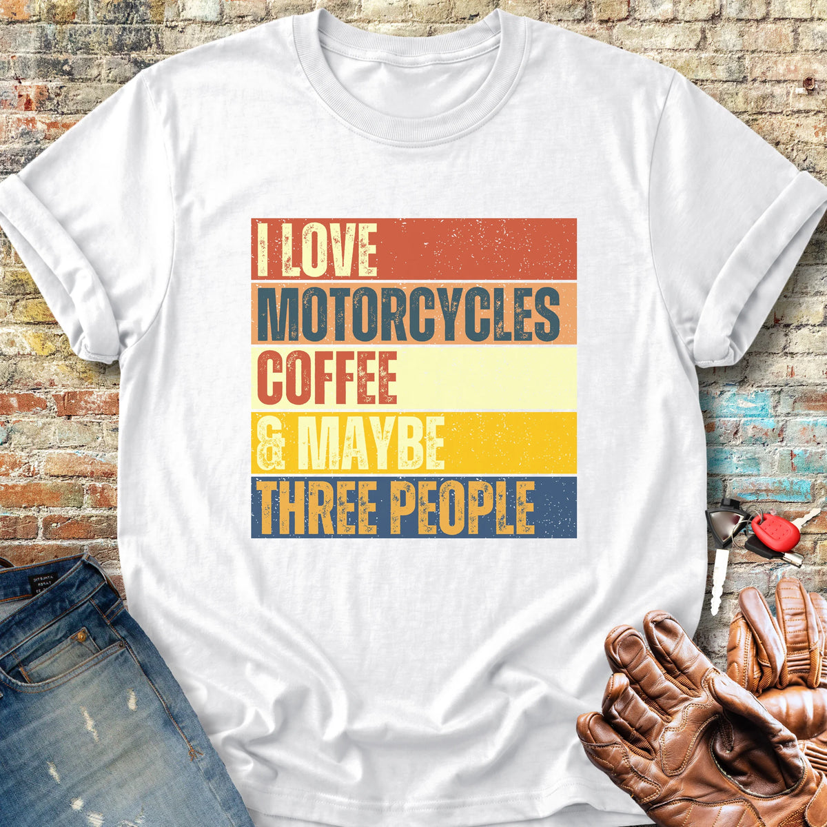 Motorcycles & Coffee (Block) Classic T-Shirt - White