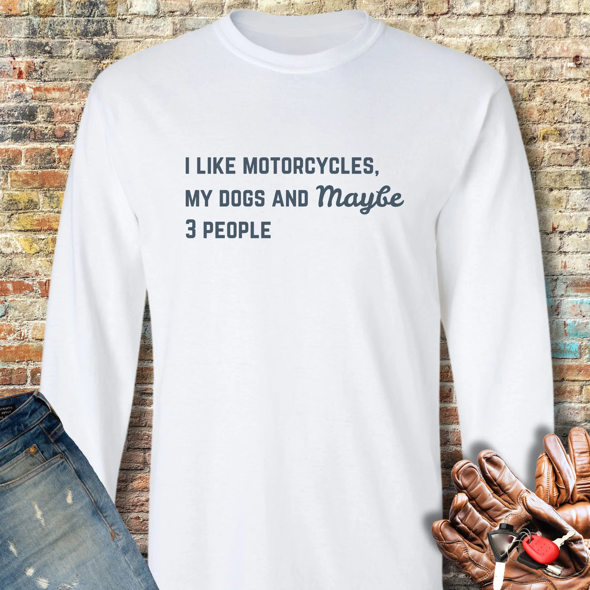 Motorcycles & Dogs Long Sleeve T-Shirt - White