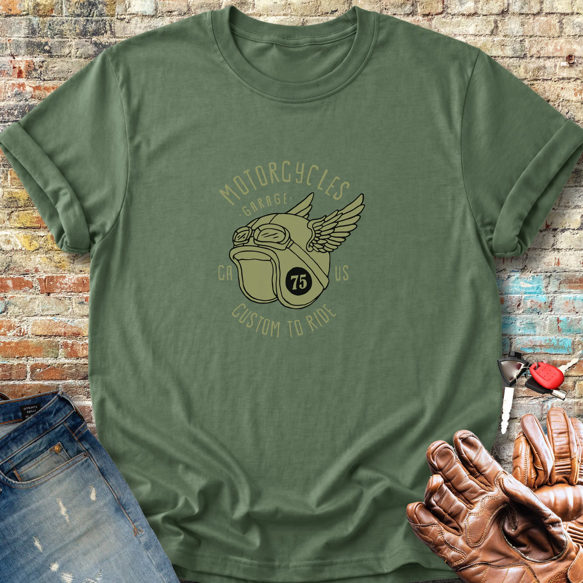 Motorcycles Garage Classic T-Shirt - Military Green