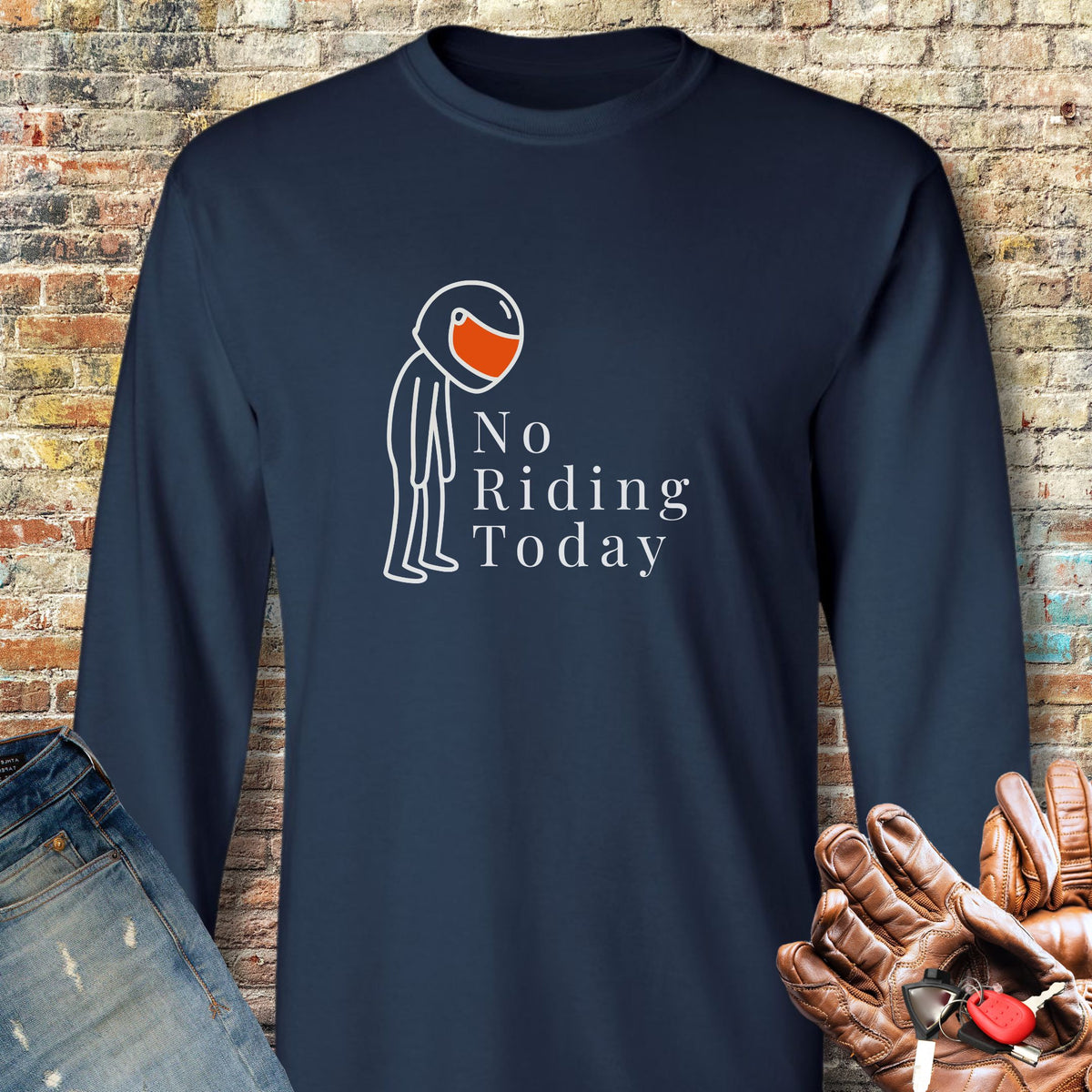 No Riding Long Sleeve T-Shirt - Navy