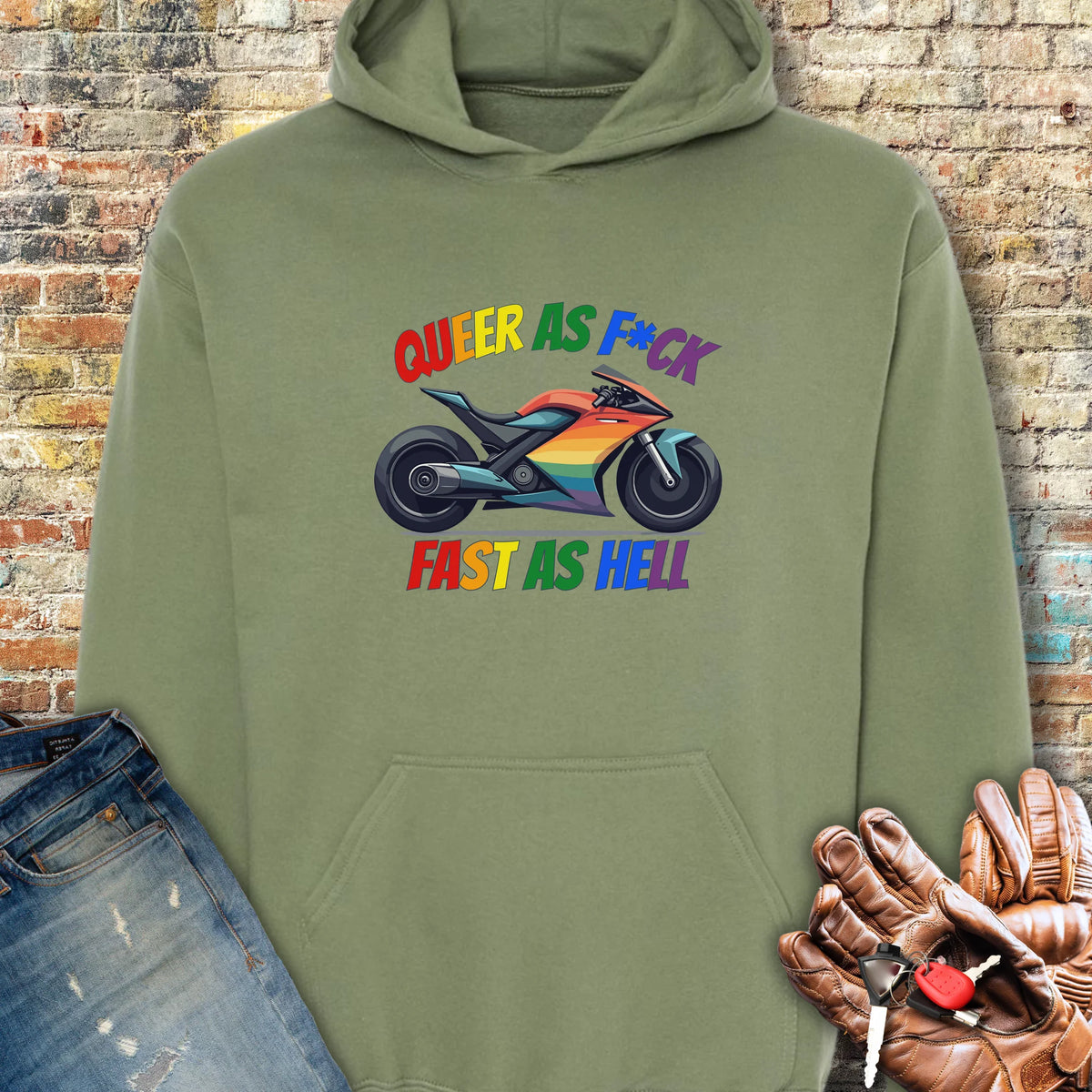 Queer AF Hoodie - Military Green