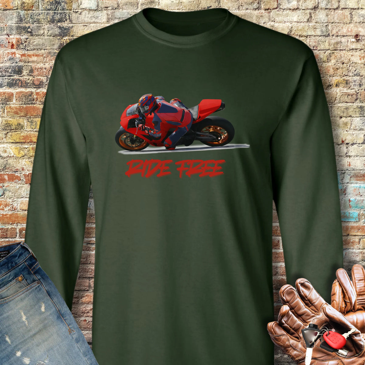 Ride Free (Road) Long Sleeve T-Shirt - Forest Green