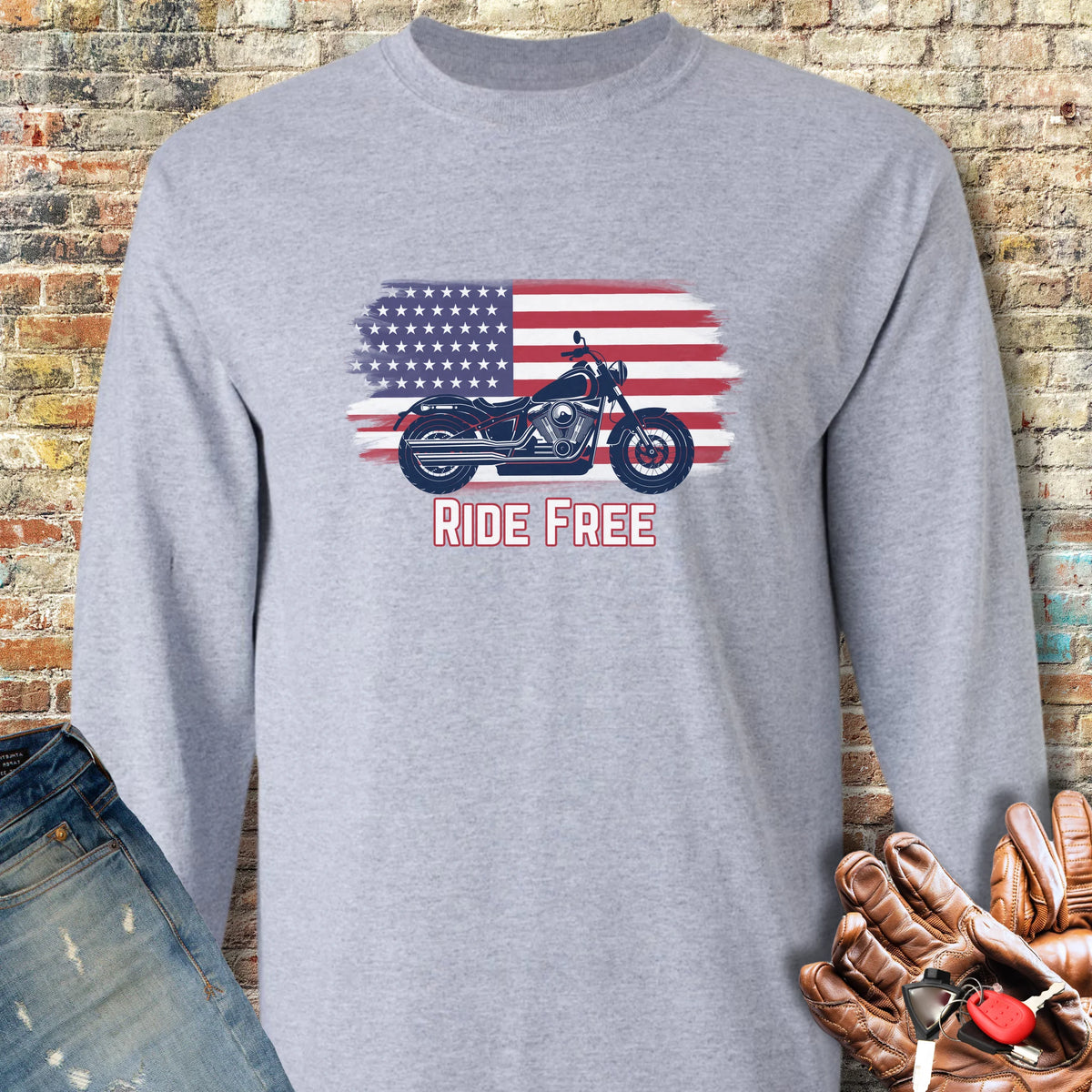 Ride Free (USA) Long Sleeve T-Shirt - Sport Grey