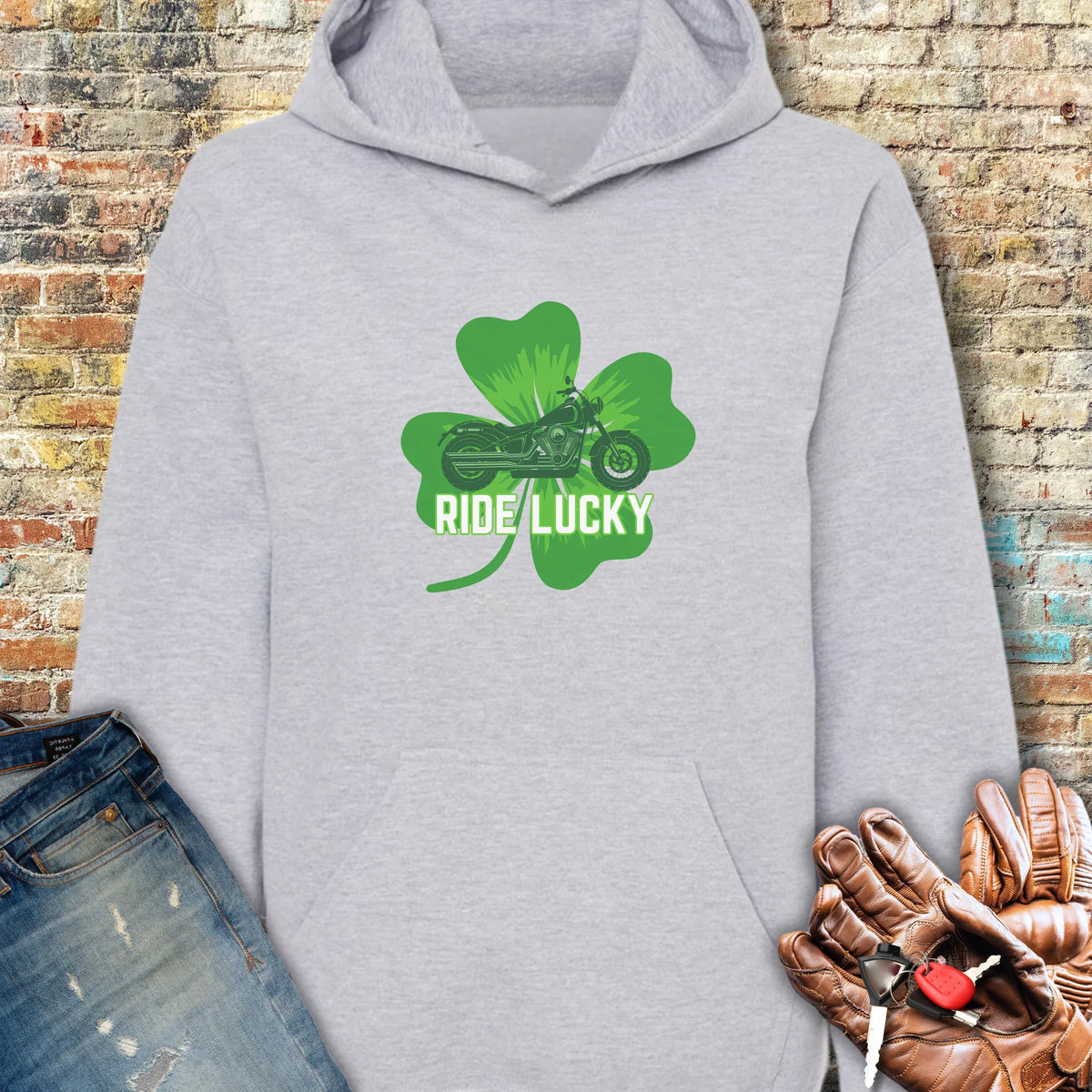 Ride Lucky (Shamrock) Hoodie - Sport Grey