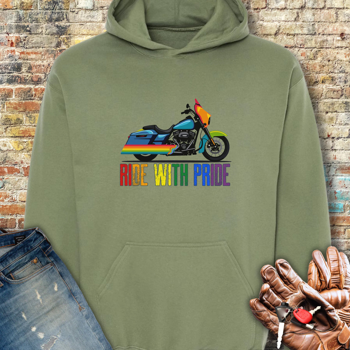 Ride With Pride Hoodie - Military Green