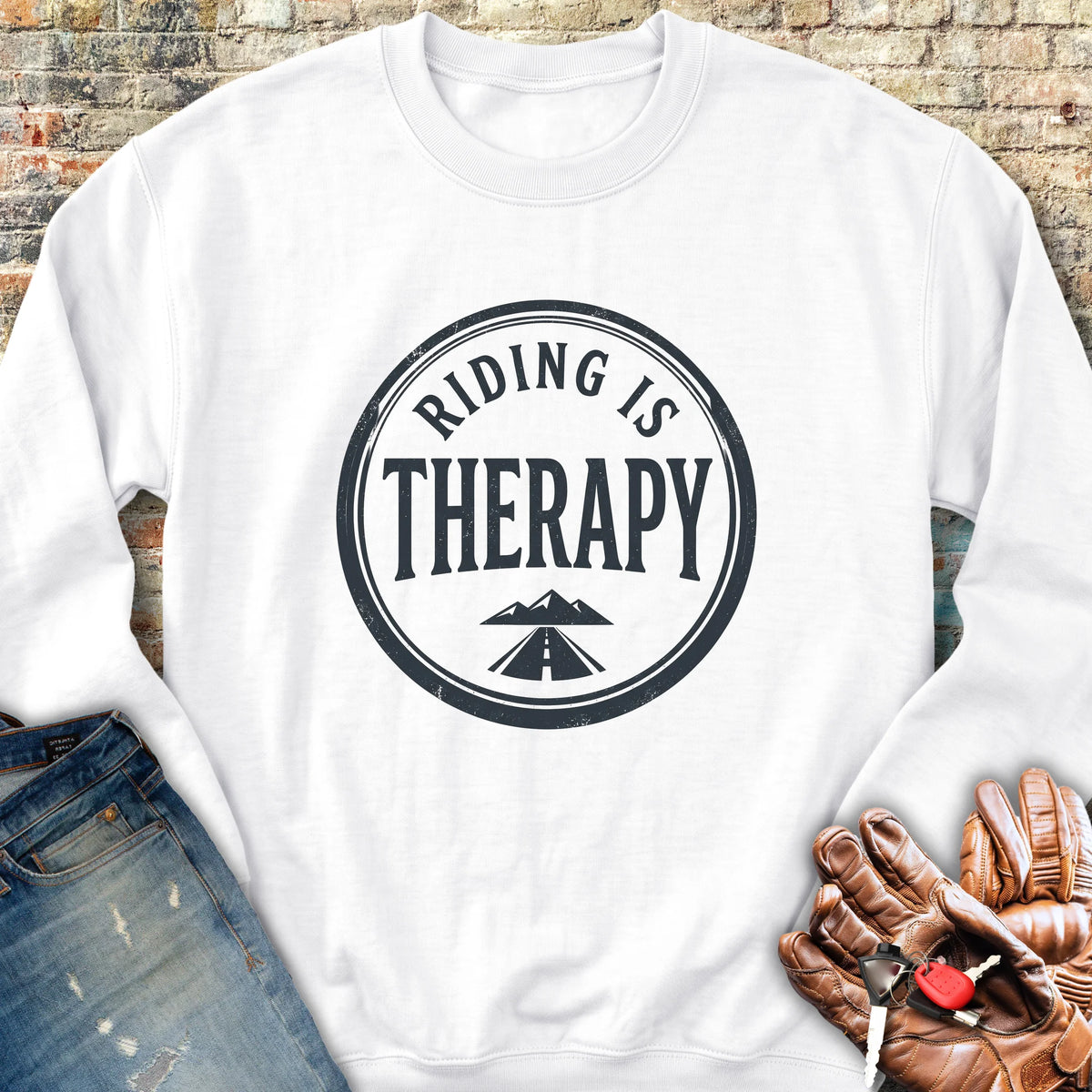 Riding Therapy Badge Sweatshirt - White