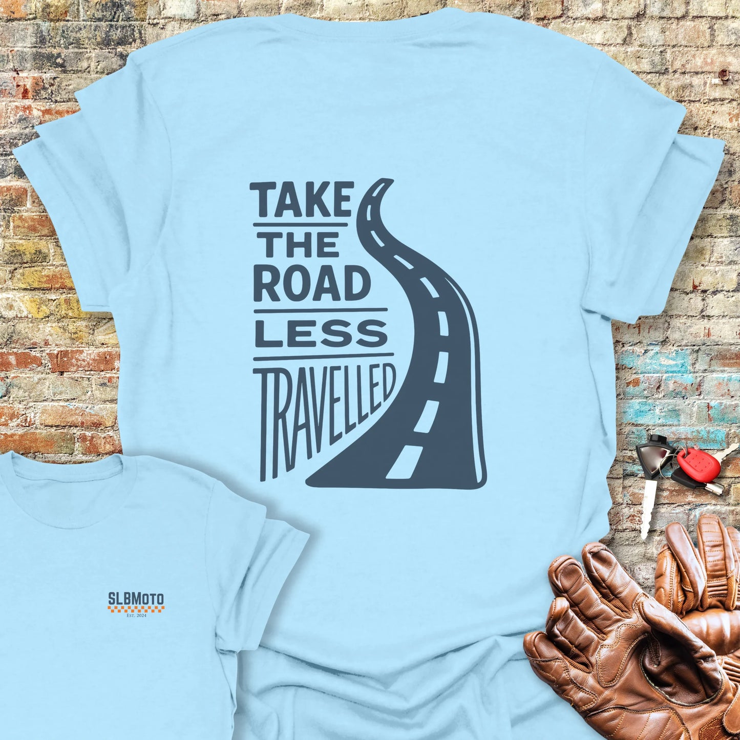 Road Less Travelled Back Print T-Shirt - Light Blue